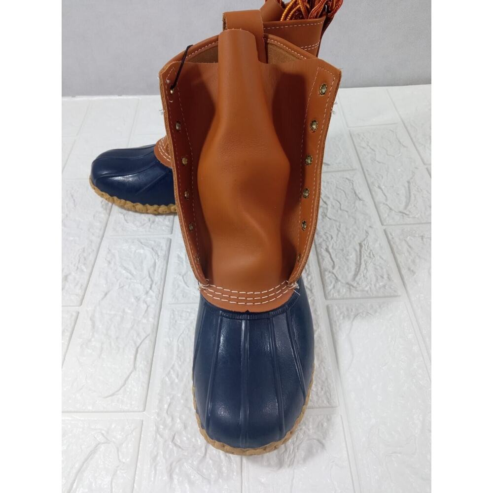 L.L.Bean Boots Duck DM Leather Waterproof Rain Brown Blue USA Made W 8 M 7 NEW! - Picture 4 of 8
